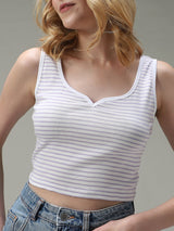 Women's Purple Casual Fitted Striped Top