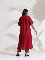 Women's Red Slub Highslit Kurta Set