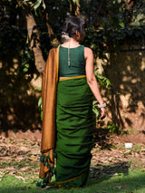 Women's Green Cotton Blend Saree