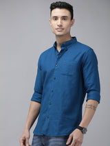 Men's Blue Casual Solid Slim Fit Full Sleeves Shirt