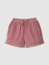 Infant Girls White and Red Graphic Printed Tshirt and Chequered Short