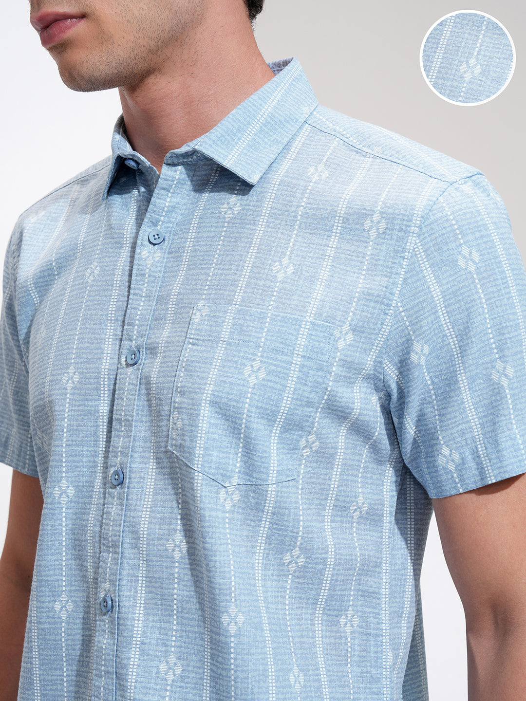 Men's Blue Casual Striped Half Sleeves Shirt