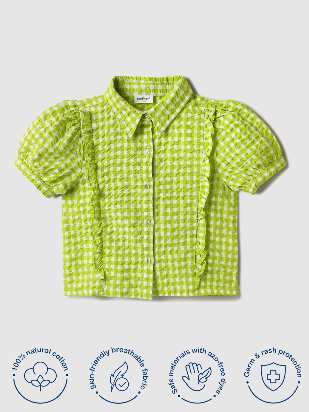 Girls Green Gingham Checkered Top