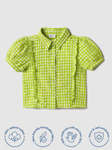 Girls Green Gingham Checkered Top
