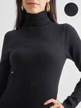 Women's Black Party Solid Full Sleeves Sweater