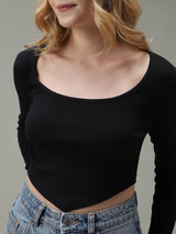 Women's Black Casual Slim Fit Solid Top
