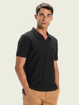 Men's Black Casual Regular Fit Solid Half Sleeves Polo Tshirt