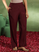 Women's Maroon Ethnic Motif Zari Embroidered Kurta With Lining & Trouser With Dupatta
