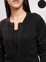 Women's Black Casual Solid Full Sleeves Cardigan