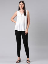 Women's Solid Black Mid Rise Premium Legging
