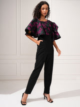 Women's Black Party Floral Half Sleeves Jumpsuit