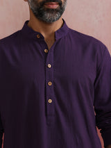 Men's Purple Festive Solid Regular Fit Full Sleeves Kurta