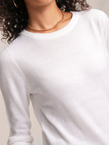 Women's White Casual Solid Full Sleeves Sweater
