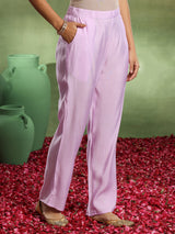 Women's Purple Silk Blend Yoke Design Straight Kurta and Trouser with Silk Blend Printed Dupatta