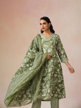 Women's Green Festive Printed Kurta Set