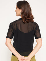 Women's Black Casual Half Sleeves Disney Print Top