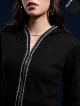 Women's Black Casual Solid Full Sleeves Sweater