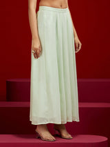 Women's Pista Green Georgette Sleeveless Crop Top With Palazzo and Shrug