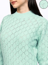 Women's Blue Casual Self-Design Full Sleeves Sweater