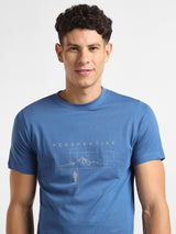 Men's Blue Half Sleeves Graphic Printed Cotton Tshirt