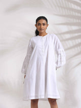 Women's White Cotton Schiffli Short Dress