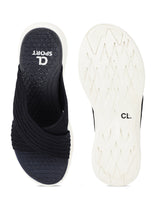 Women's Navy Criss-Cross Fly Knit Comfort Slides