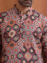 Men's Red Festive Printed Regular Fit Full Sleeves Kurta