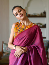 Women's Purple Cotton Blend Saree