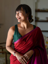 Women's Red Cotton Blend Saree