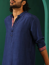 Men's Blue Festive Solid Regular Fit Full Sleeves Kurta