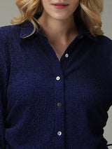 Women's Navy Casual Crop Solid Shirt