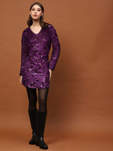 Women's Purple Sequin Mini Party Dress