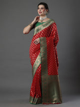Women's Silk Blend Red Woven Design Designer Saree With Blouse Piece