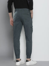 Men's Slim Fit Solid Mid Rise Stretchable Cuffed Cargos