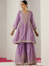 Women's Purple Polyester Chinon 3 Pieces Kurta Set