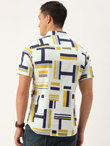 Men's Slim Fit Abstract Printed Half Sleeves Cutaway Collar Casual Shirt