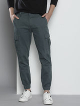 Men's Slim Fit Solid Mid Rise Stretchable Cuffed Cargos