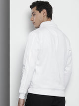 Men's White Casual High Neck Solid Full Sleeves Sweatshirt