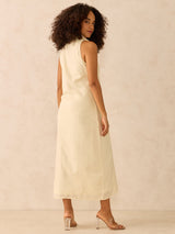 Women's Beige Collar Neck Maxi Dress