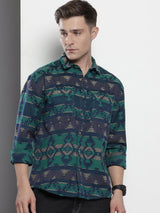 Men's Green Casual Regular Fit Textured Full Sleeves Shirt