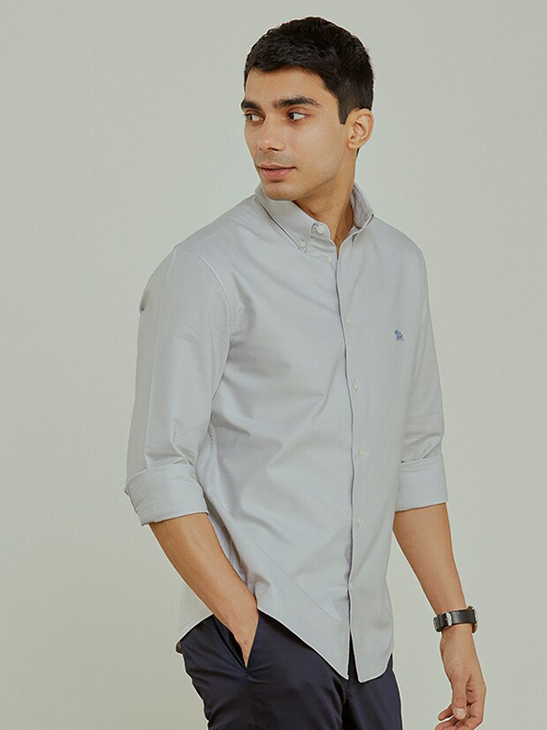 Men's Grey Casual Regular Fit Solid Full Sleeves Shirt