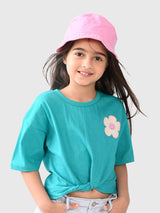 Girls Green Casual Solid Regular Fit Half Sleeves Tshirt