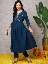 Women's Blue 2 Pieces Set Kurta with Bottom