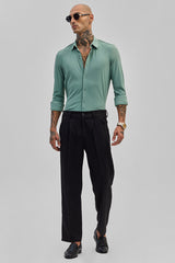 Men's Green Casual Slim Fit Solid Full Sleeves Shirt