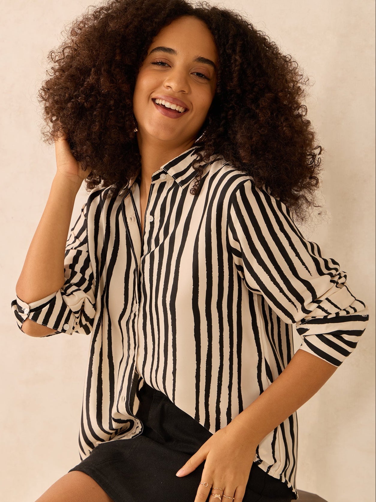 Women's Beige Relaxed Fit Satin Shirt