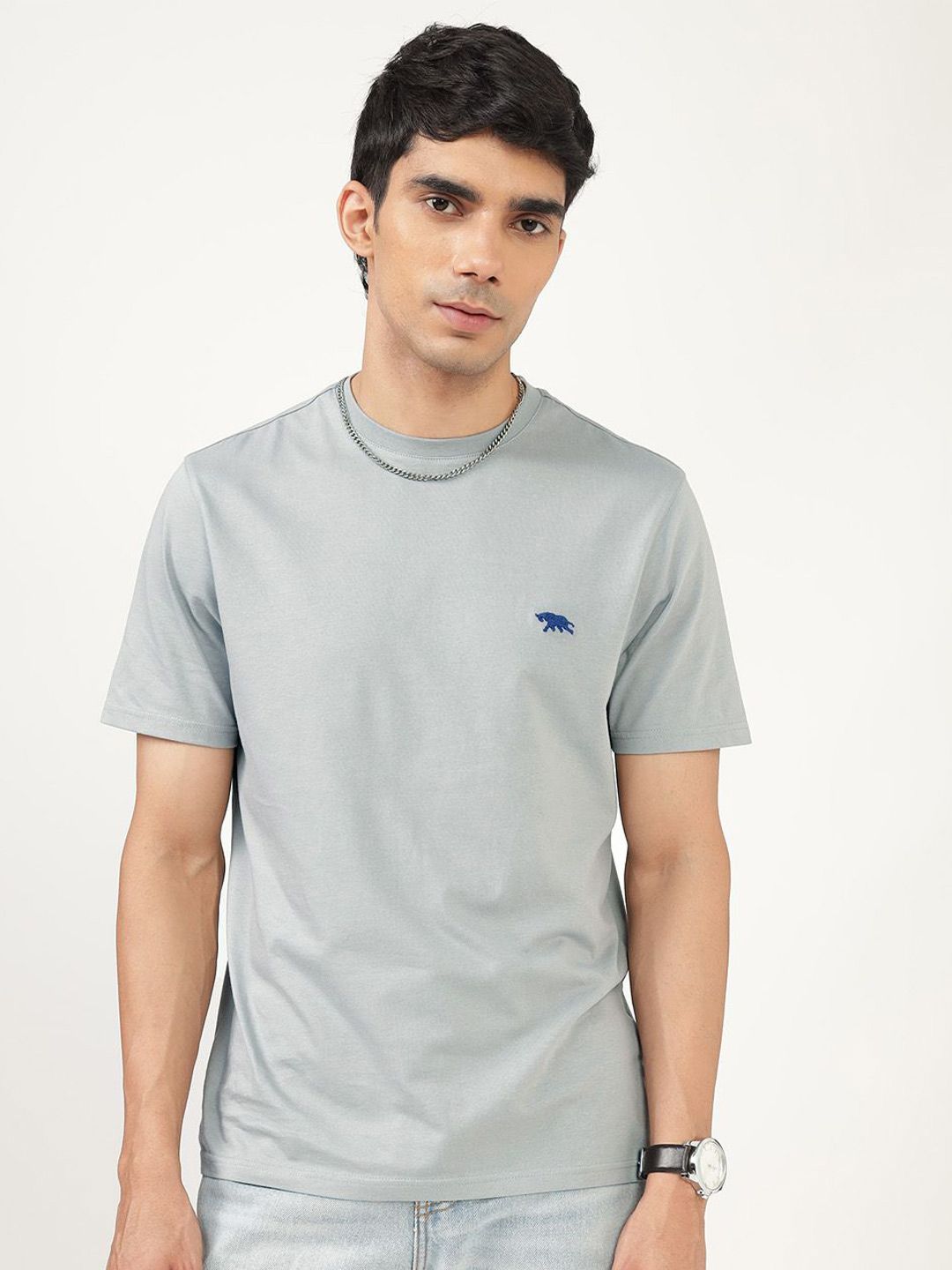 Men's Grey Casual Regular Fit Solid Half Sleeves Tshirt