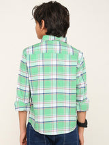 Boys Green Casual Printed Regular Fit Full Sleeves Shirt