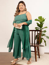 Women's Green Embellished Top & Palazzo