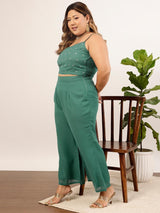 Women's Green Embellished Top & Palazzo