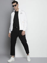 Men's White Casual High Neck Solid Full Sleeves Sweatshirt